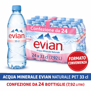 Acqua Evian Naturale 33 cl PET – Confezione da 24 Bottiglie (7,92 Litri Totali)