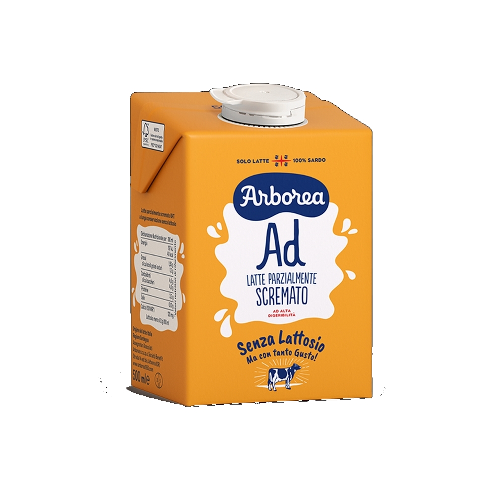 Arborea AD Latte Parzialmente Scremato UHT Senza Lattosio 50 cl – Box da 10 Confezioni